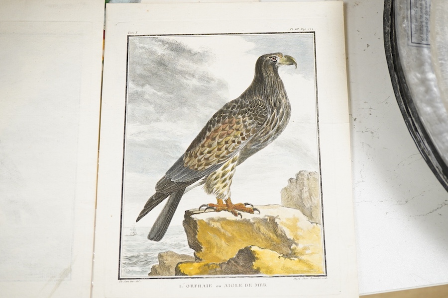 After Jacques de Sève (French, Act.1742 –1788), a set of four ornithological colour etchings to include ‘Le Sacre’ and ‘Le Milan’ together with a later set of coloured engravings, published March 1828, G B Whittaker, Lon